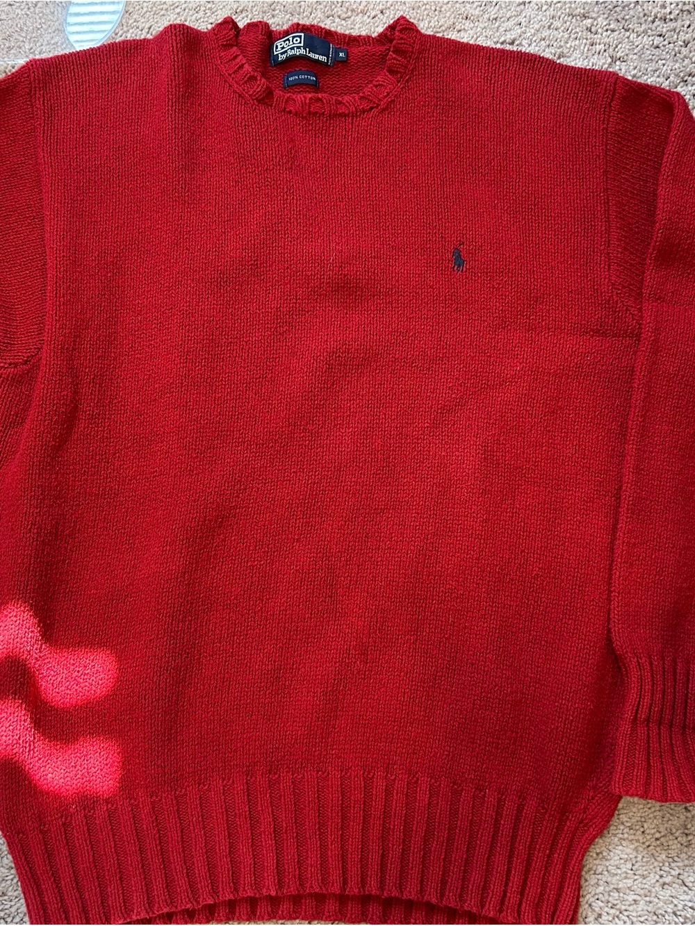 Polo by Ralph Lauren Men's Red 100% cotton Crewneck Sweater X-Large